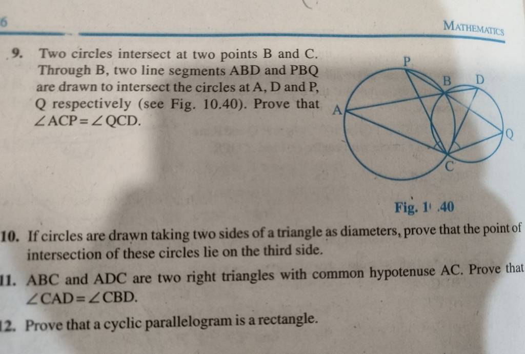 9. Two Circles Intersect At Two Points B And C. Through B, Two Line Segme..