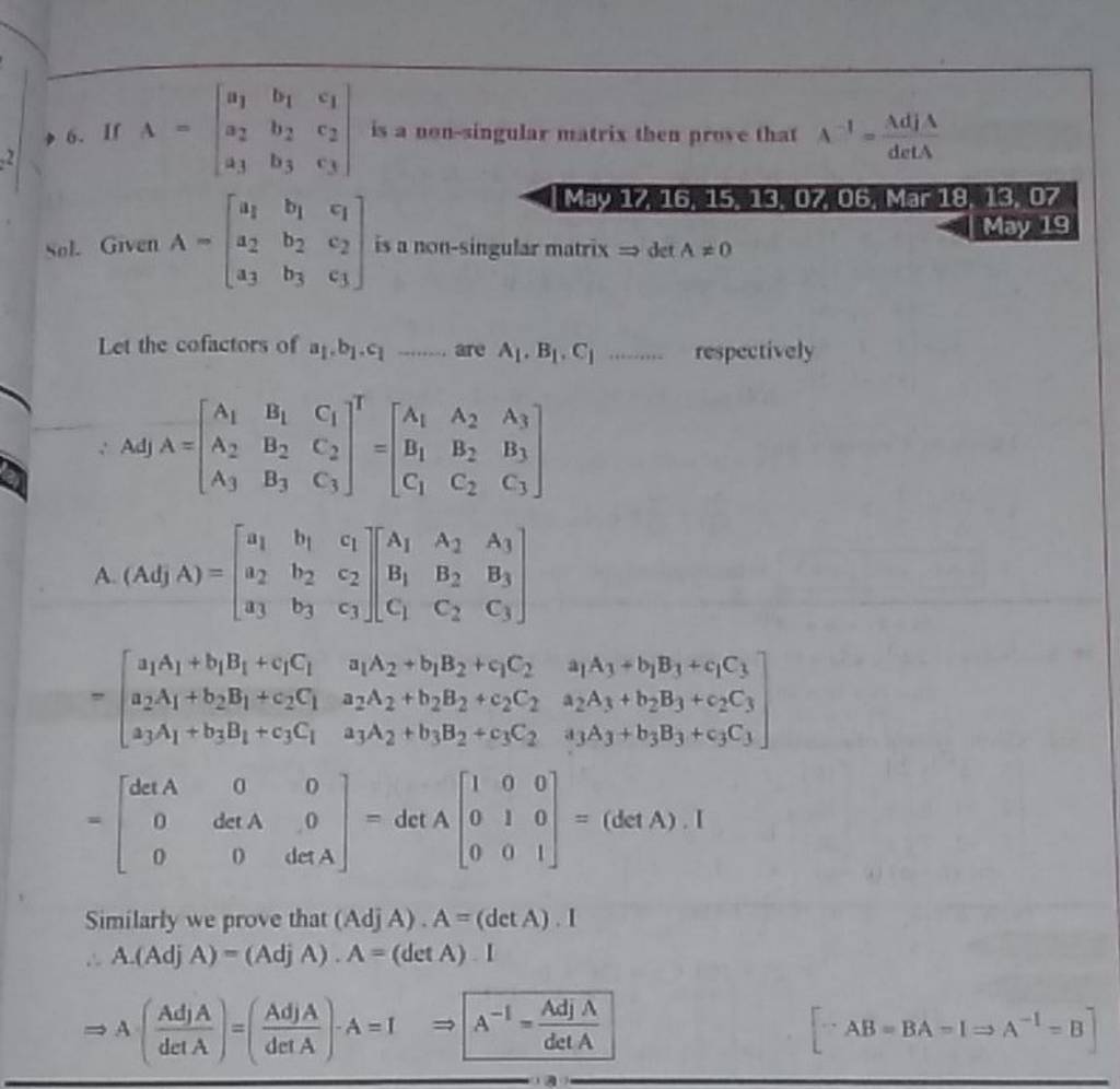 6 If A⎣⎡ A1 A2 A3 B1 B2 B3 C1 C2 C3 ∣ Is A Uen Singular Matrix Then 5293