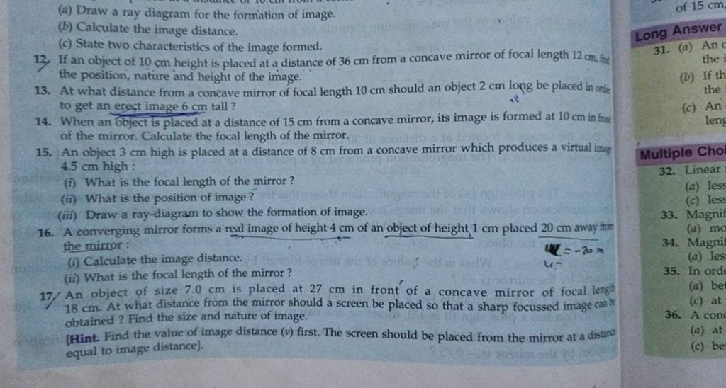 (a) Draw A Ray Diagram For The Formation Of Image. (b) Calculate The Imag..