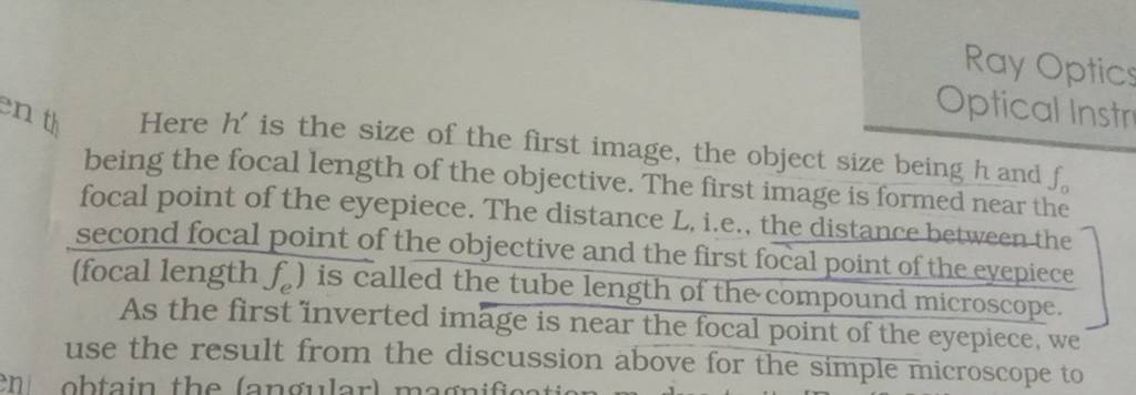 Here H Is The Size Of The First Image The Object Size Being H And F0 B here-h-is-the-size-of-the-first-image-the-object-size-being-h-and-f0-b