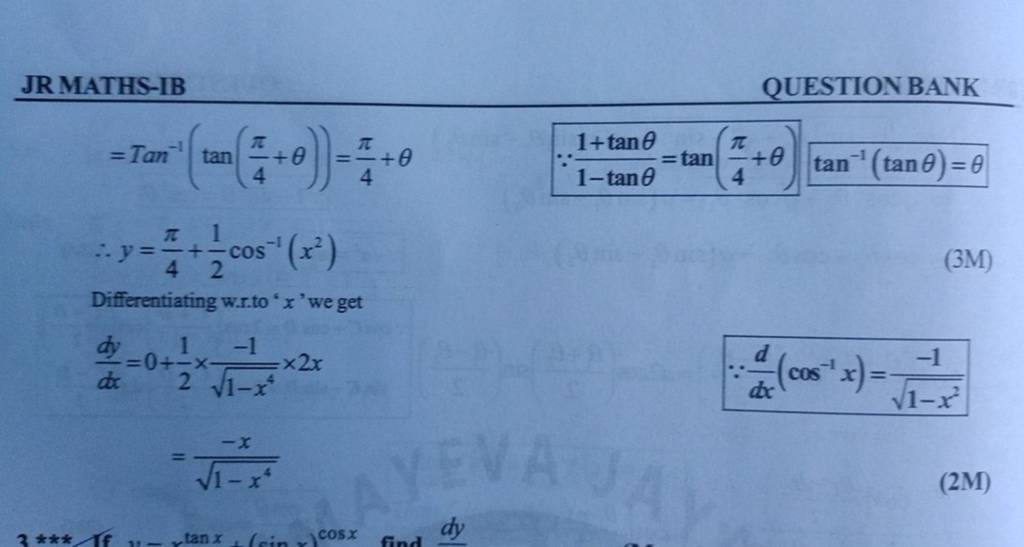 Jrmaths Ib Question Bank Tan−1 Tan 4π θ 4π θ∴y 4π 21 Cos−1 X2 ∵1−