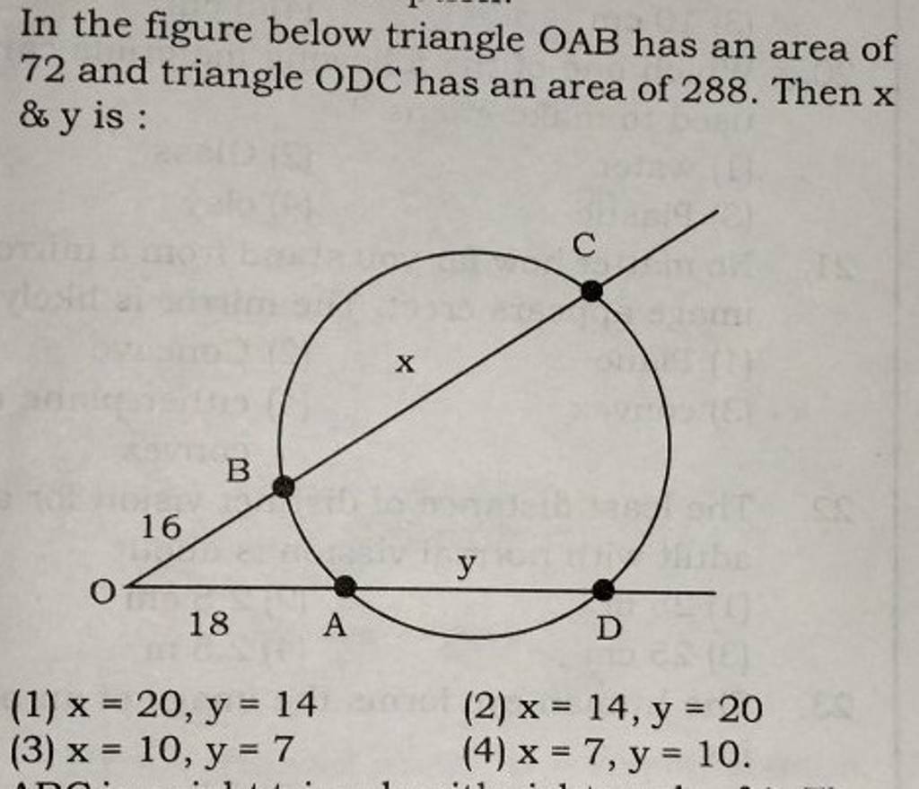 In the figure below triangle OAB has an area of 72 and triangle ODC has a..