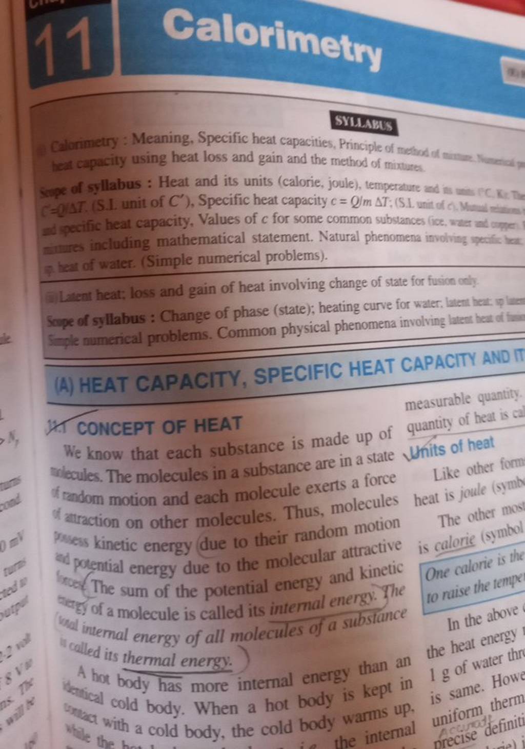 Calorimetry Meaning, Specific heat capacities, Principle of heat capaci..