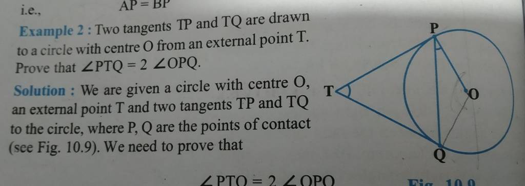 Example 2: Two tangents TP and TQ are drawn to a circle with centre O fro..