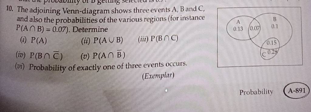 The Adjoining Venn-diagram Shows Three Events A, B And C, And Also The Pr..