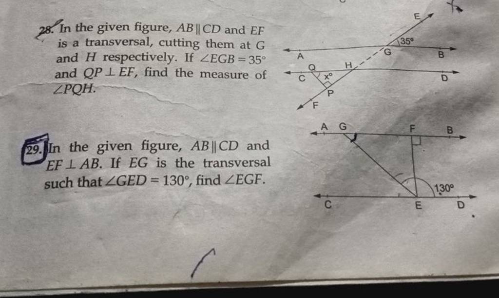 28 In The Given Figure Ab∥cd And Ef Is A Transversal Cutting Them At G