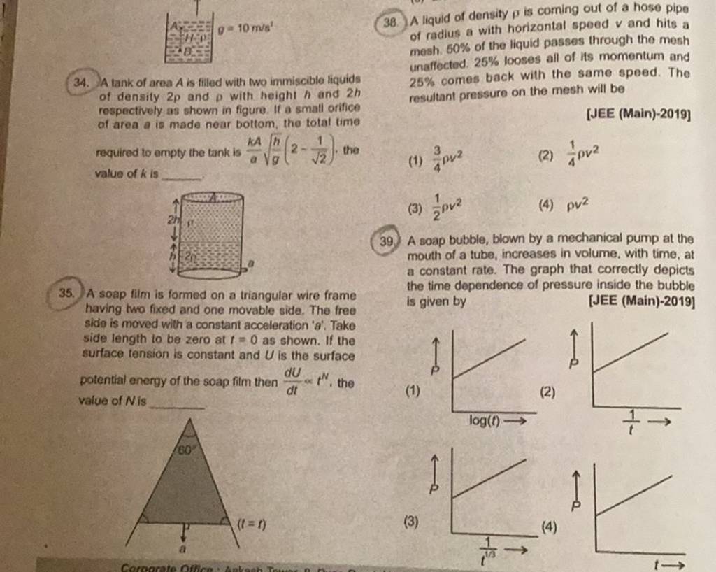 A liquid of density ρ is coming out of a hose pipe of radius a with horiz..
