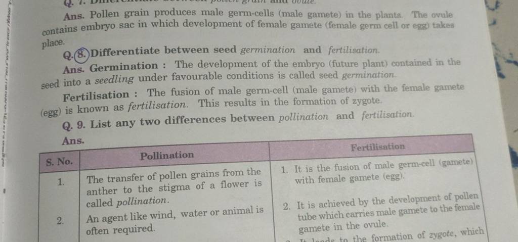 which part of the flower produces pollen containing the male gamete