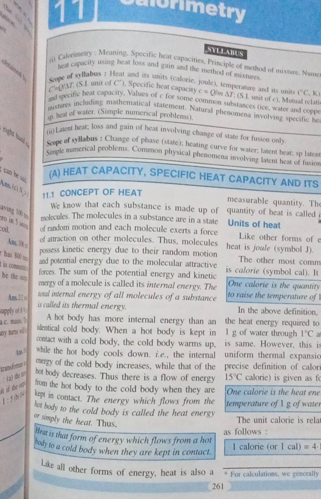 (i) Calorimetry Meaning, Specific heat capacities, Principle of method