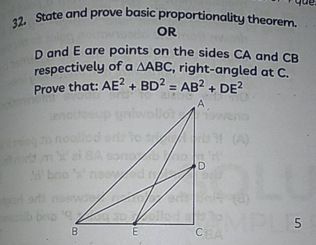 32. State And Prove Basic Proportionality Theorem. OR D And E Are Points