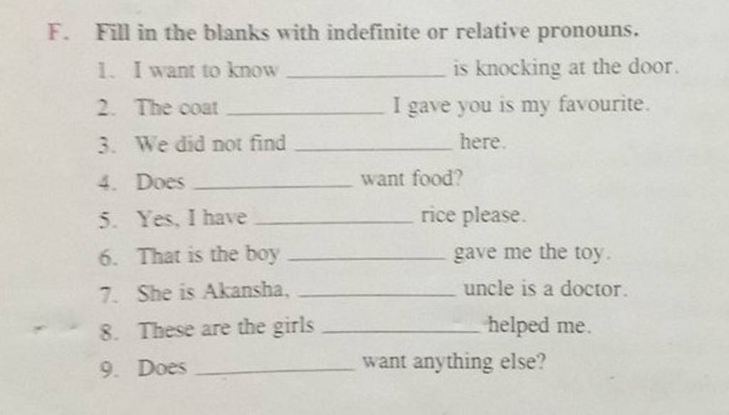 Fill In The Blanks With Indefinite Or Relative Pronouns Filo