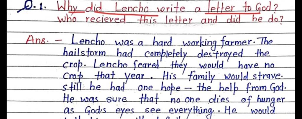 0.1. Why did Lencho write a letter to god? who recieved this letter and d..