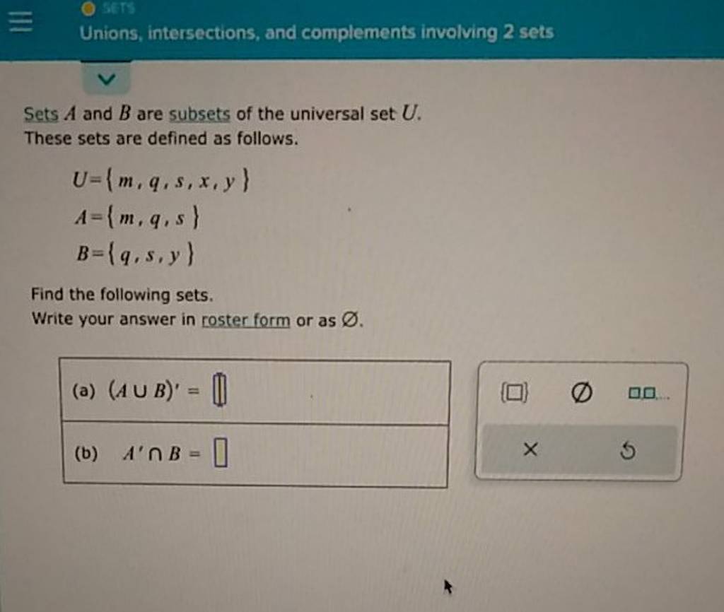 Unions, Intersections, And Complements Involving 2 Sets Sets A And B Are