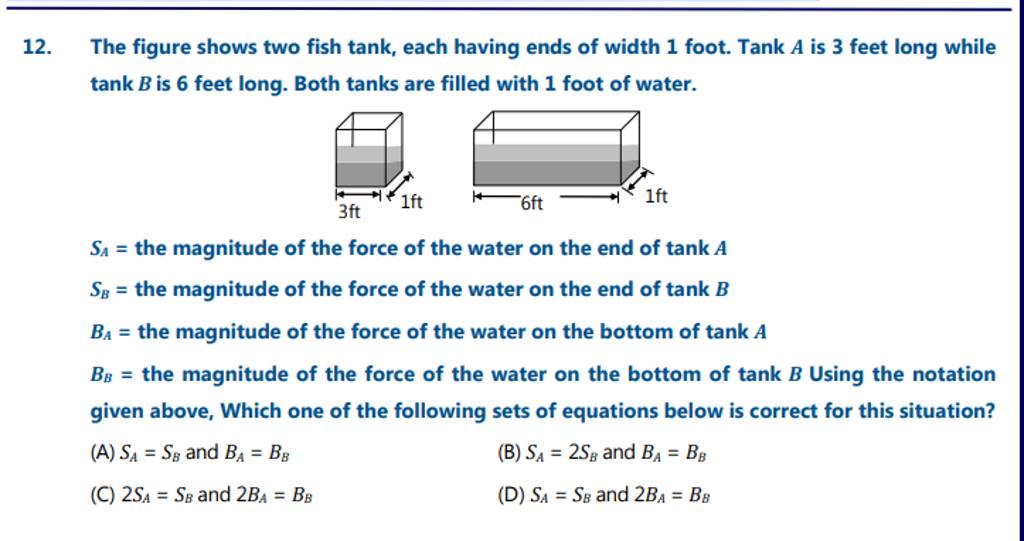 The Figure Shows Two Fish Tank, Each Having Ends Of Width 1 Foot. Tank A