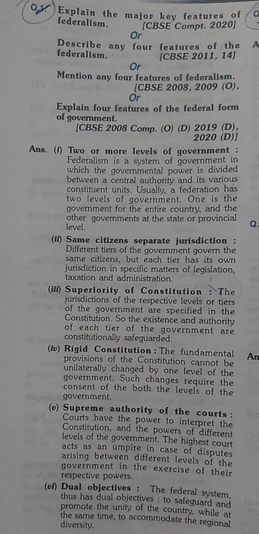 explain-the-major-key-features-of-federalism-cbse-compt-2020-describe