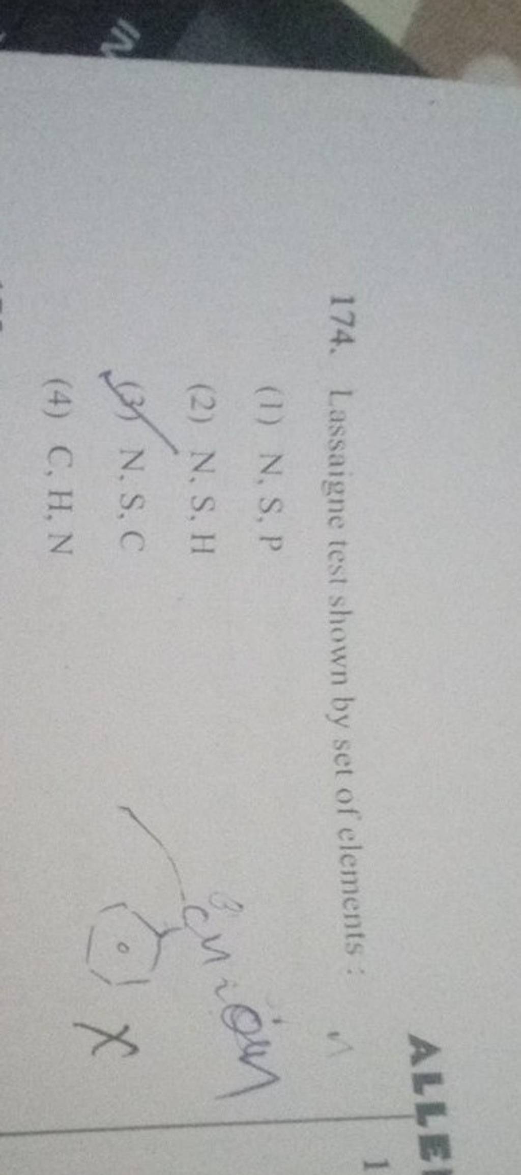 Lassaigne test shown by set of elements Filo