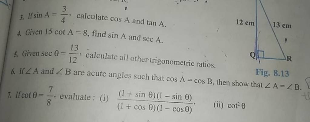 If Sina Calculate Cosa And Tana Given Cota Find Sina And