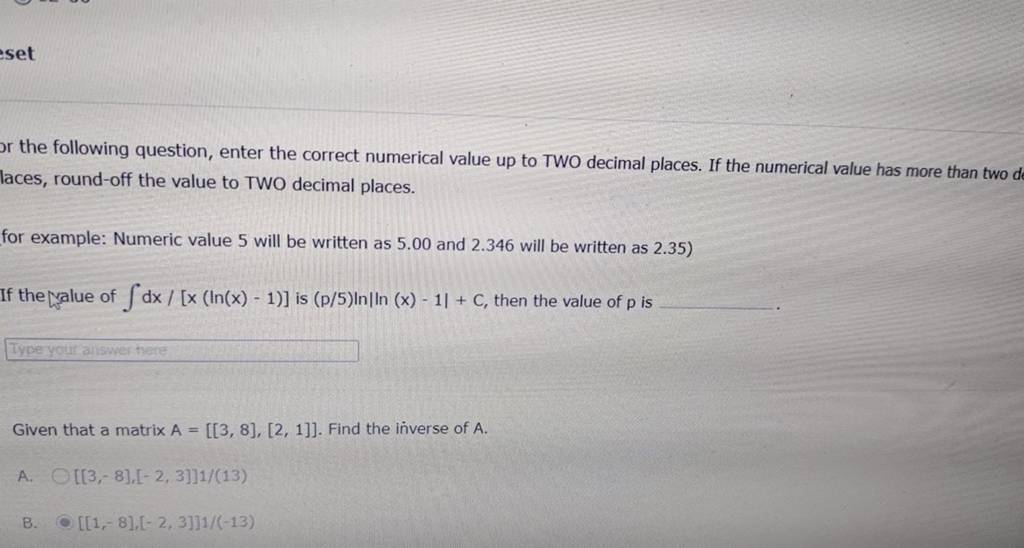 the following question, enter the correct numerical value up to TWO de