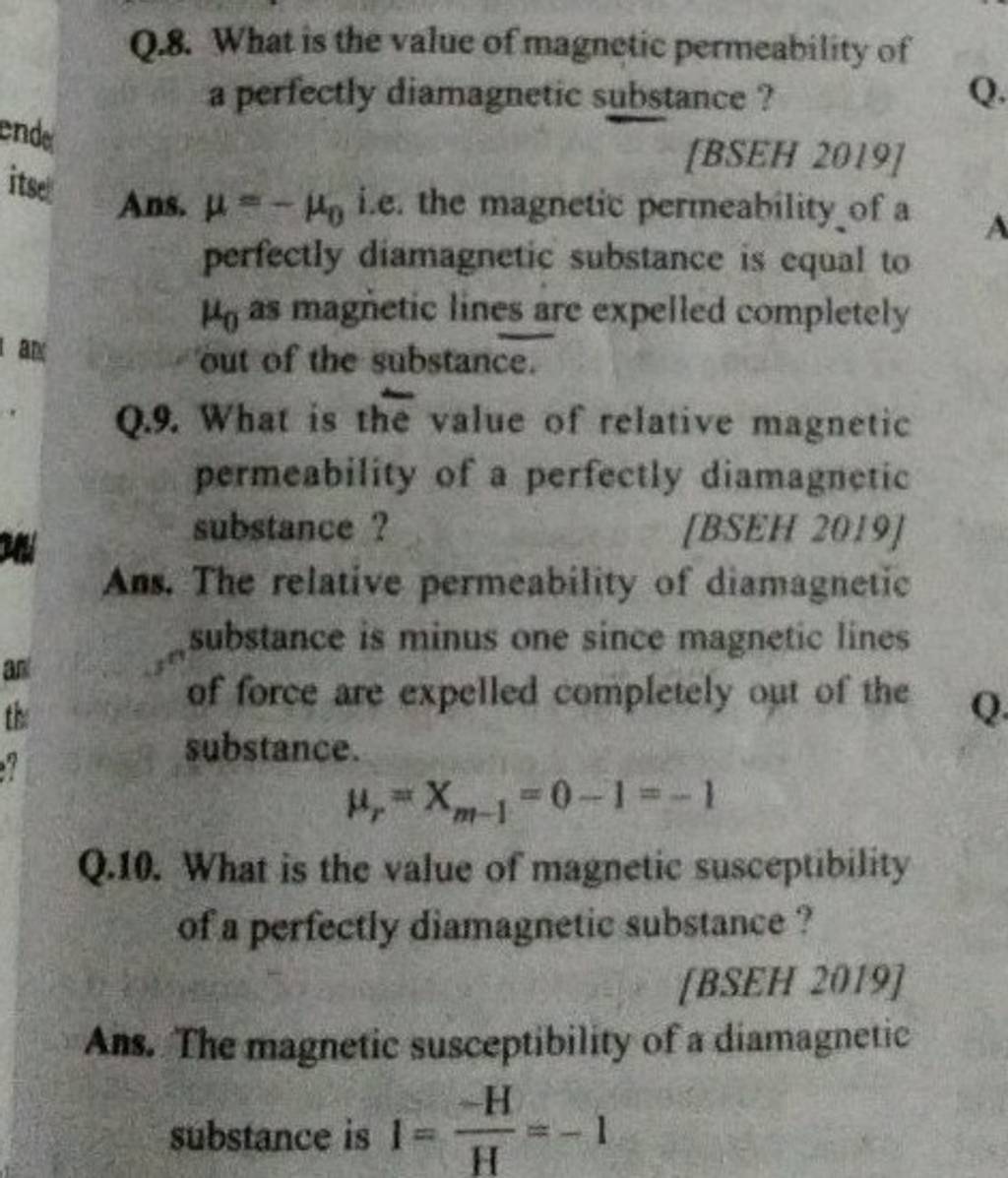 Q.8. What is the value of permeability of a perfectly