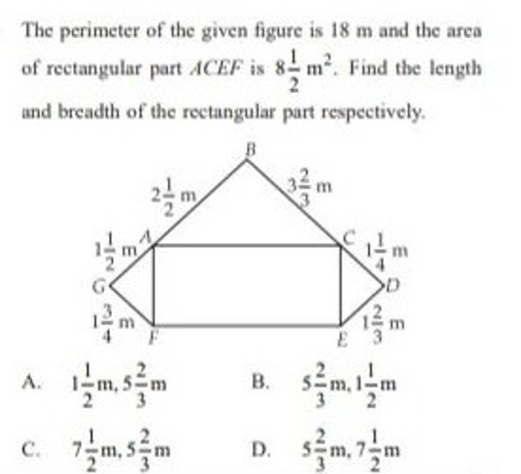 The perimeter of the given figure is 18 m and the area of rectangular par..