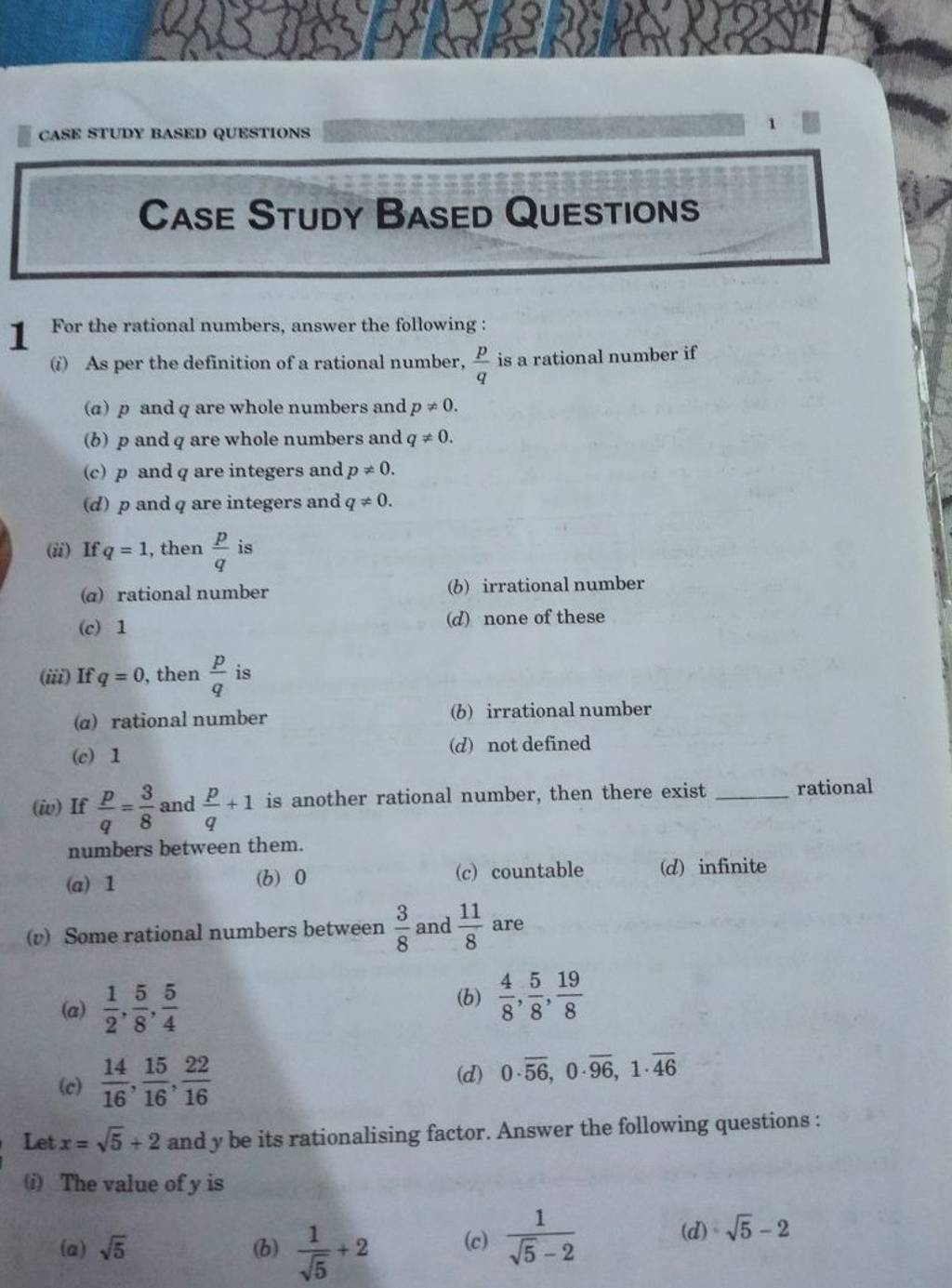 case study based questions for class 11 maths
