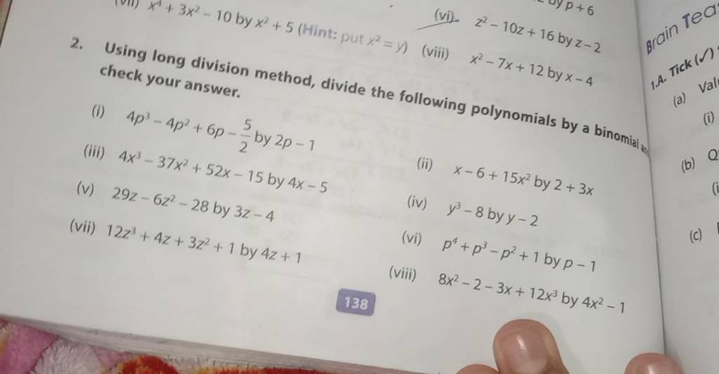 2 Using Long Division Method Divide The Following Polynomials By A Bino 2714