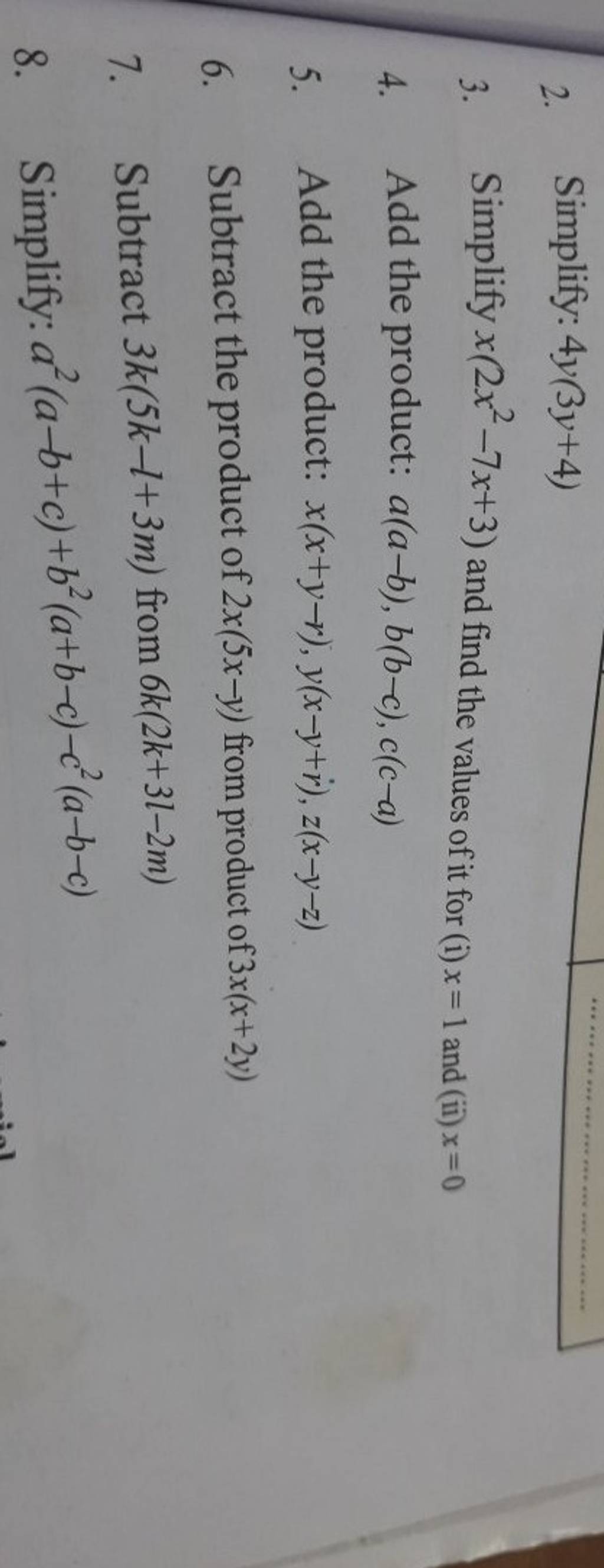 2-simplify-4y-3y-4-3-simplify-x-2x2-7x-3-and-find-the-values-of-it-f