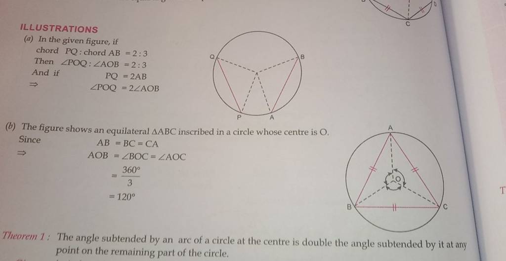 ILLUSTRATIONS (a) In the given figure, if chord PQ : chord AB=2:3 Then ∠P..