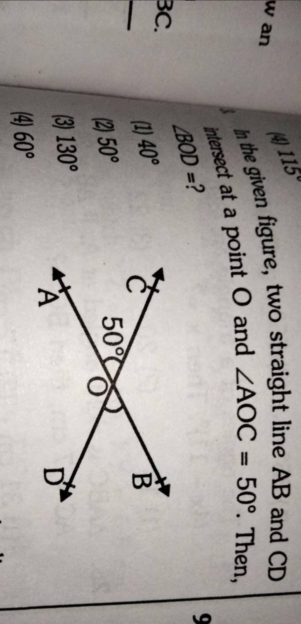 In The Given Figure, Two Straight Line AB And CD Intersect At A Point O A..