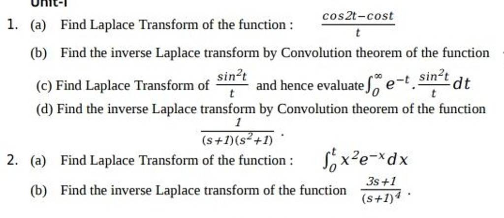 find the laplace transform of 1 cos2t