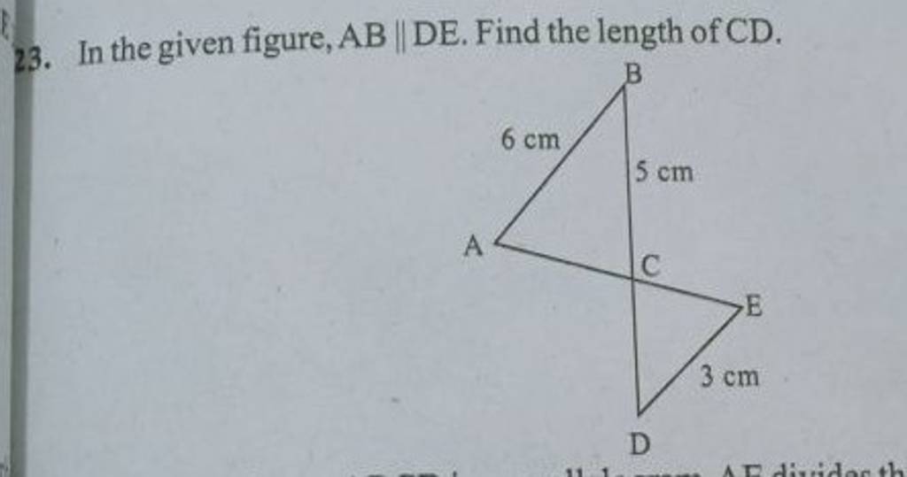 23. In the given figure, AB∥DE. Find the length of CD. | Filo