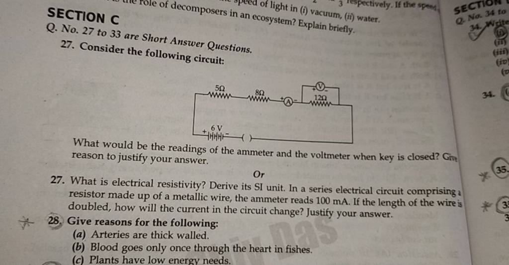 in an ecosyt in (i) vacuum, (ii) water. Q. No. 27 to 33 are s..