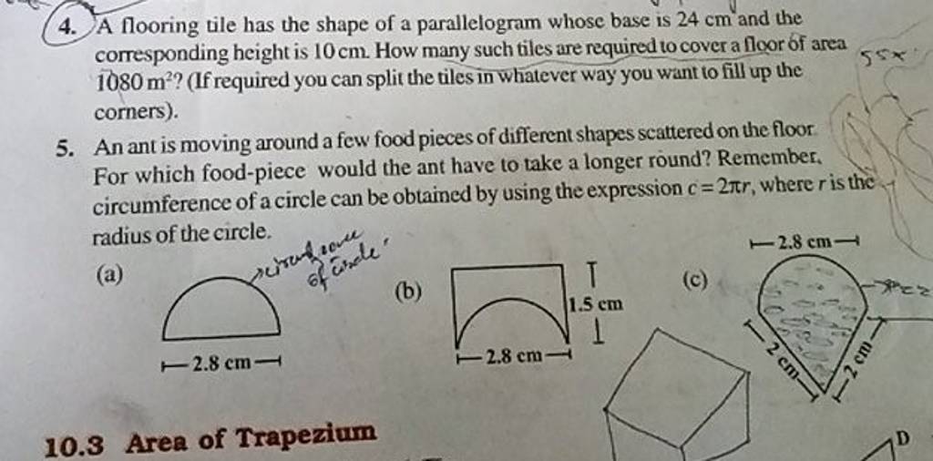 4. A flooring tile has the shape of a parallelogram whose base is 24 cm a..