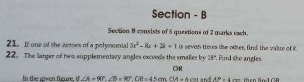 Section - B Section B Consists Of 5 Questions Of 2 Marks Each. 21. If One..