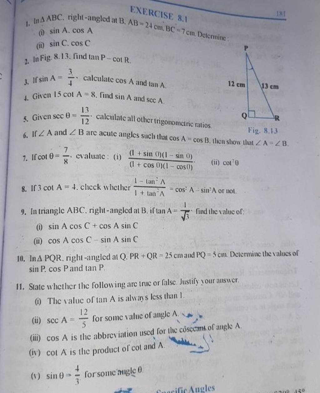 Exercise 8.1 1. Ini Abc. Right-angled At B,ab=2+cm,bc=7 Cm. Defenuine: