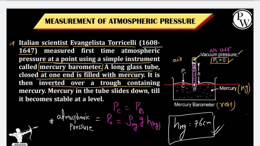 Measurement Of Atmospheric Pressure (w) ⇒ Italian Scientist Evangelista T..