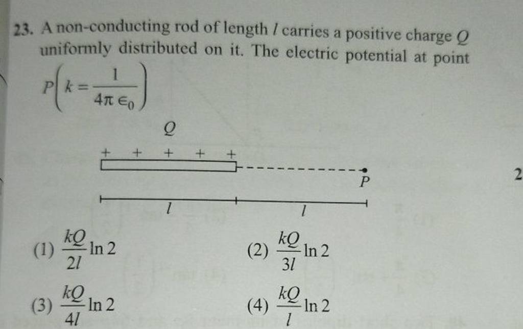 A nonconducting rod of length l carries a positive charge Q uniformly di..