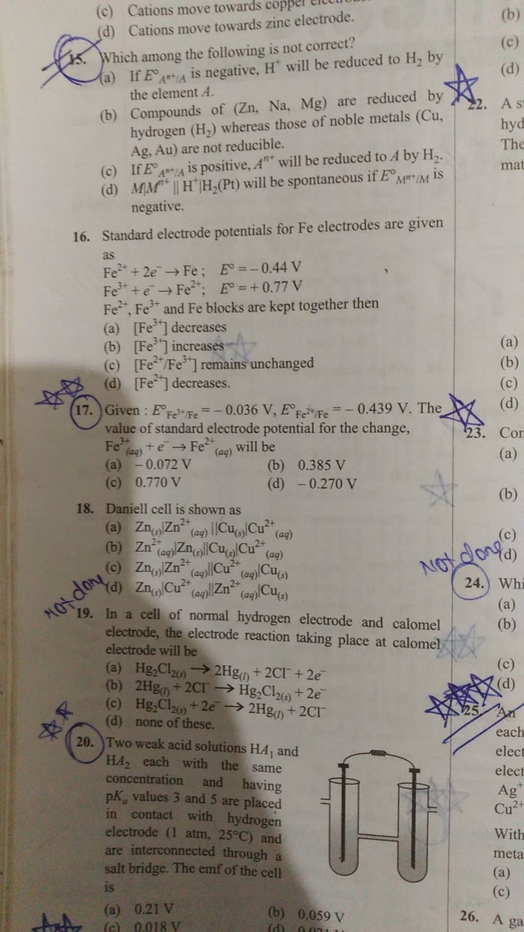 In a cell of normal hydrogen electrode and calomel electrode, the electro..