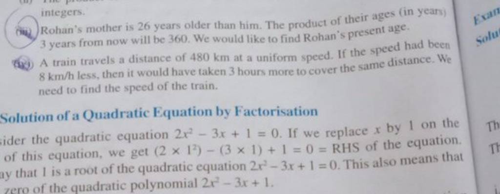 integers. Rohan's mother is 26 years older than him. The product of their..