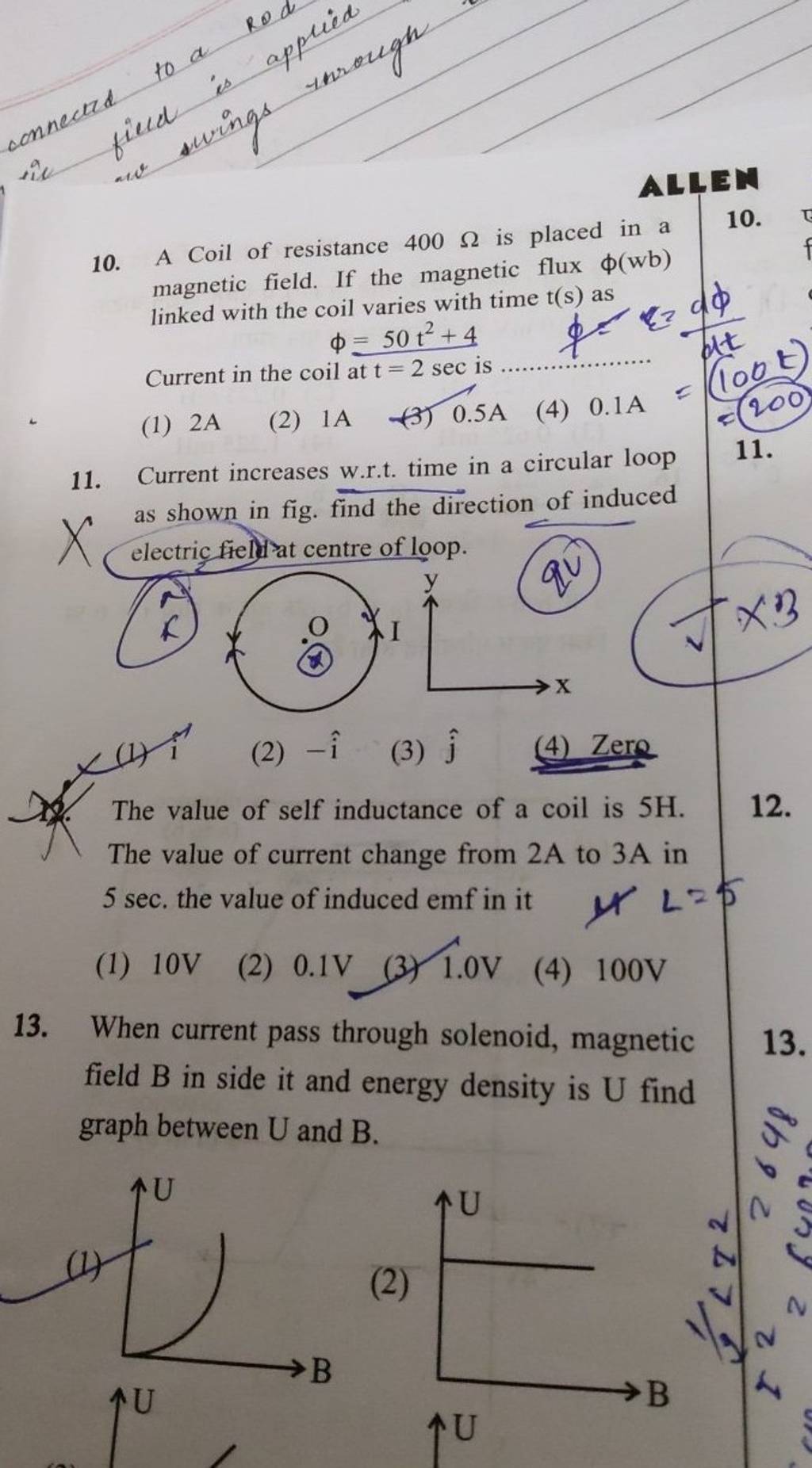 When Current Pass Through Solenoid, Magnetic Field B In Side It And Energ..