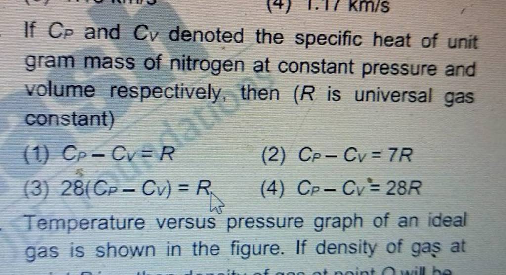 If CP and CV denoted the specific heat of unit gram mass of nitrogen at..