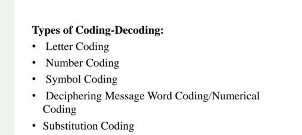 Types Of Coding Decoding Letter Coding Number Coding Symbol Coding