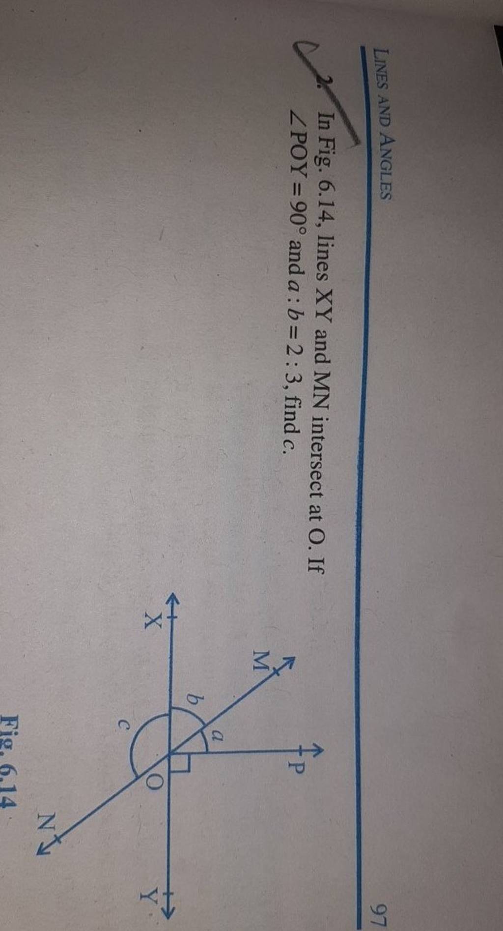 LINES AND ANGLES 2. In Fig. 6.14, lines XY and MN intersect at O. If ∠POY..