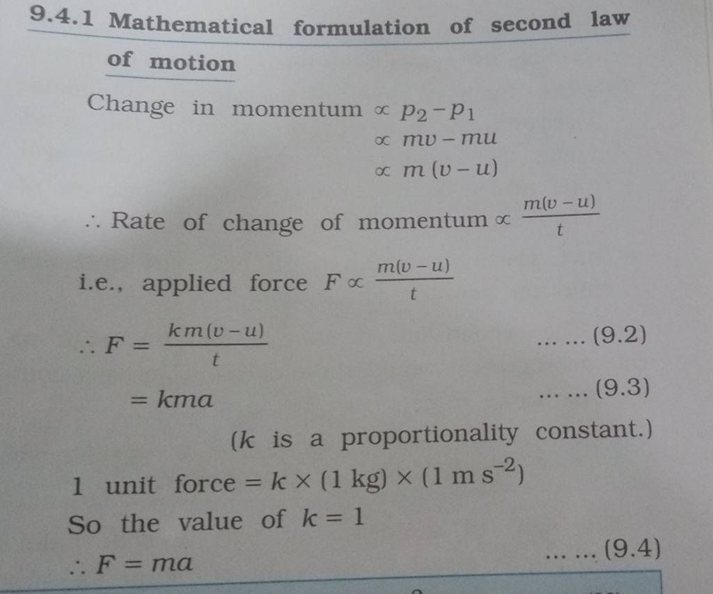 the mathematical formula of second law of motion is given by