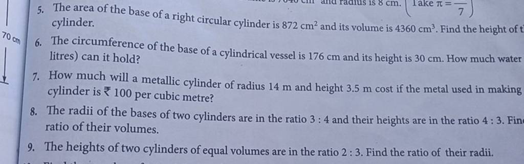 if the area of the circular base of a cylinder is 22cm