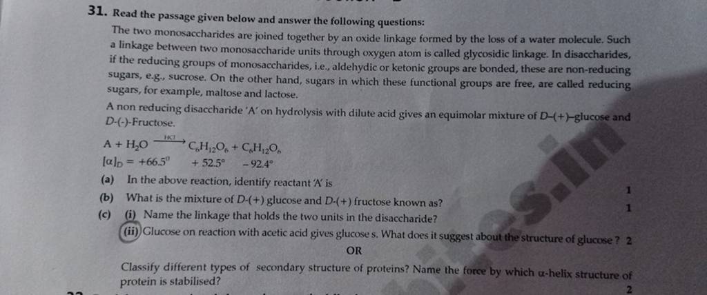 31. Read The Passage Given Below And Answer The Following Questions: The