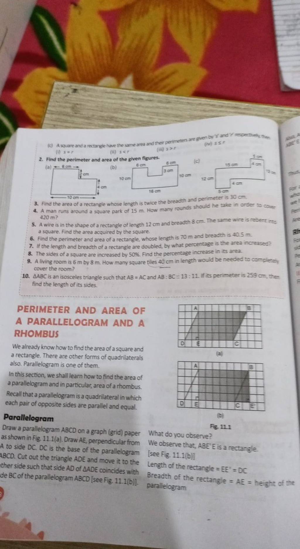 (c) A square and a rectangle have the same area and their perimeters are