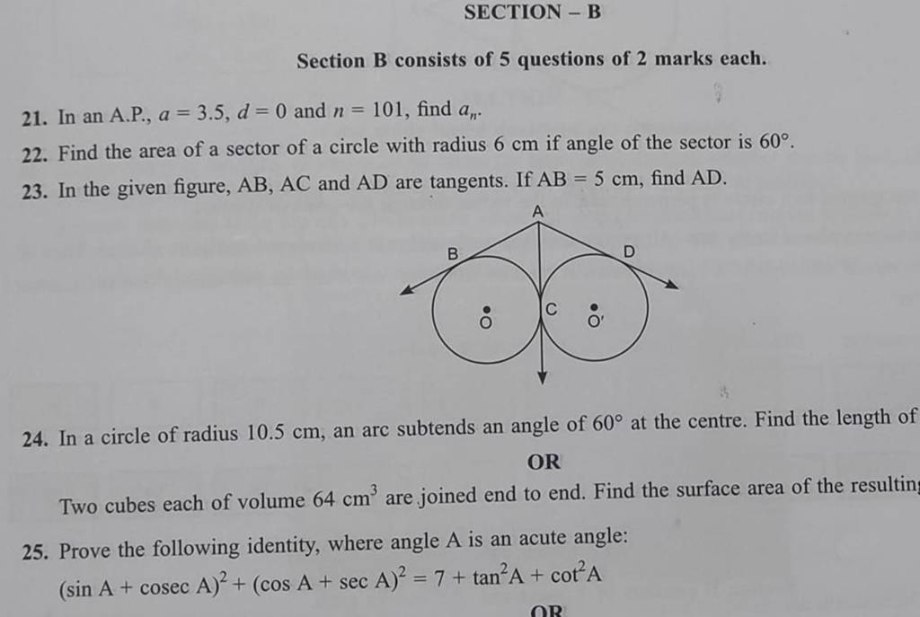 SECTION - B Section B Consists Of 5 Questions Of 2 Marks Each. 21. In An