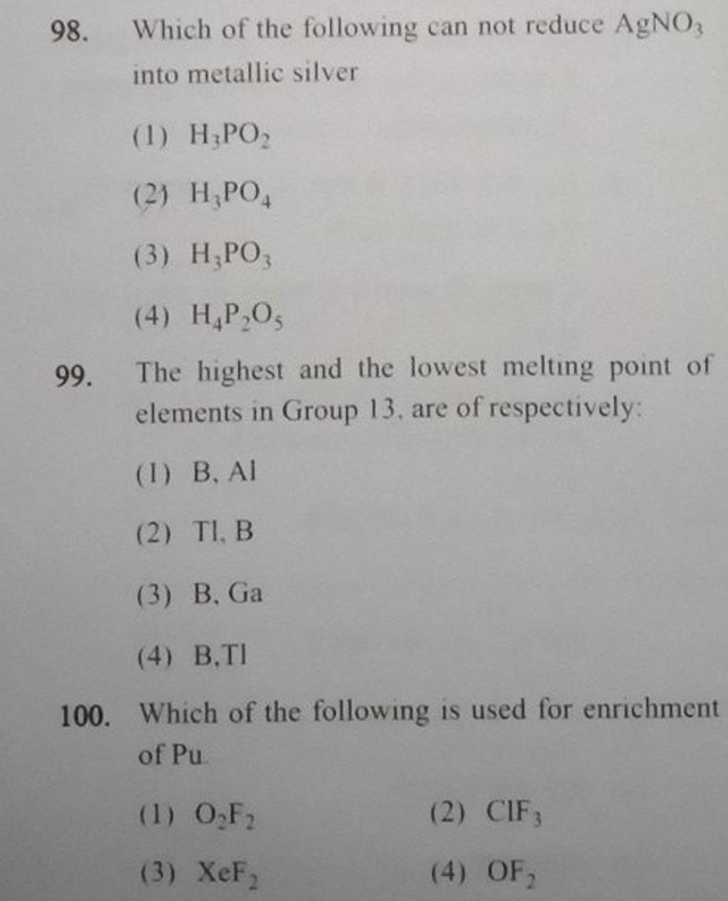 The highest and the lowest melting point of elements in Group 13, are of