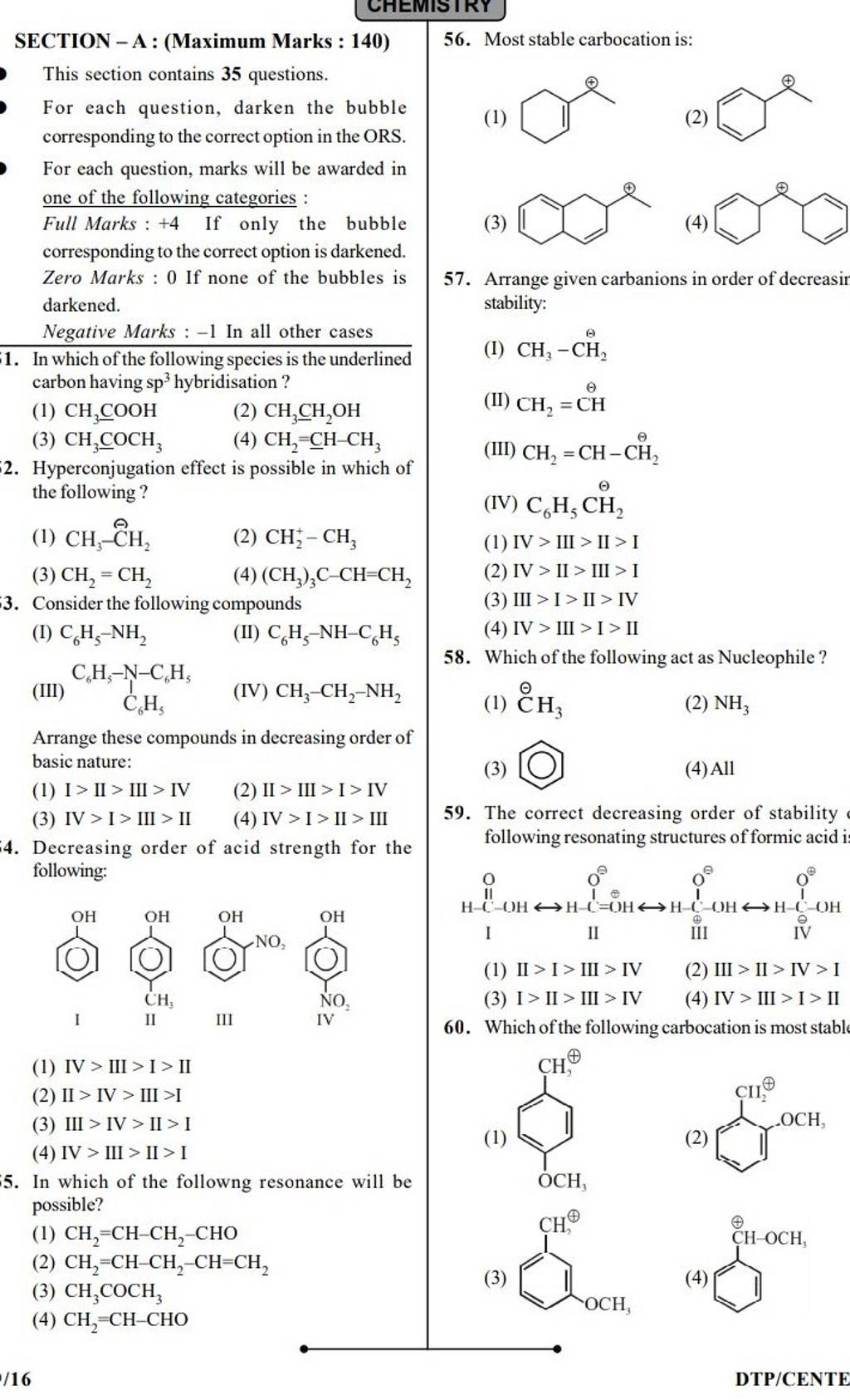 The correct decreasing order of stability 4. Decreasing order of acid str..